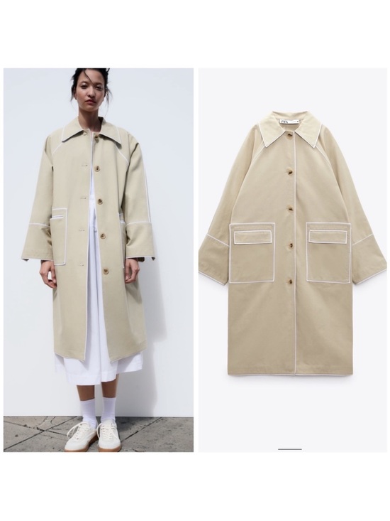 Zara Jackets & Blazers - Zara Oversized Contrast Trench Coat Beige Piping Special Edition Sz XS Fits M/L